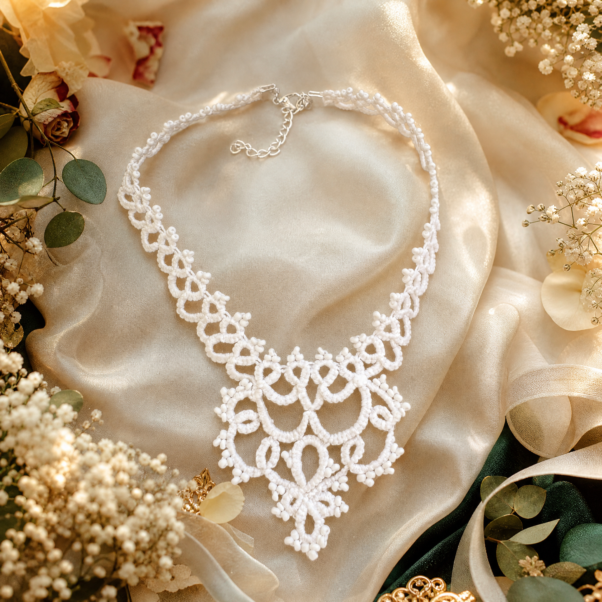 SUSE - Collier de mariée plastron en dentelle artisanale blanc